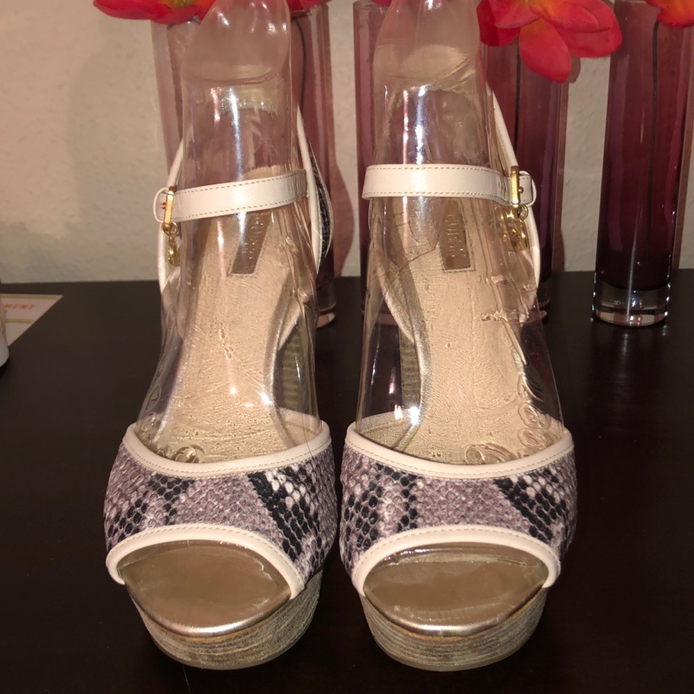 Guess “Snake Print” Block Heels